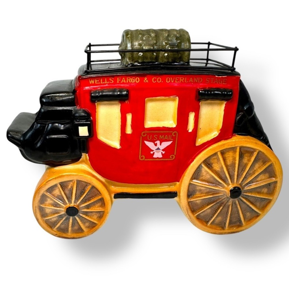 Vtg Wells Fargo Overland Stagecoach US Mail Ceramic Coin Bank Novelty Repaired